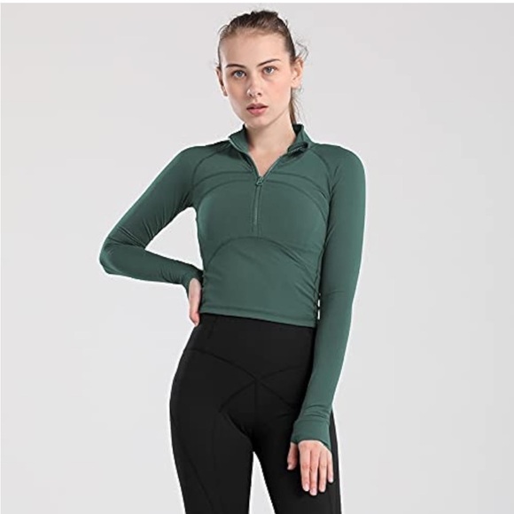 Tops - Women's Cropped Workout Jacket 1/2 Zip Pullover Running Athletic Size Small​​​